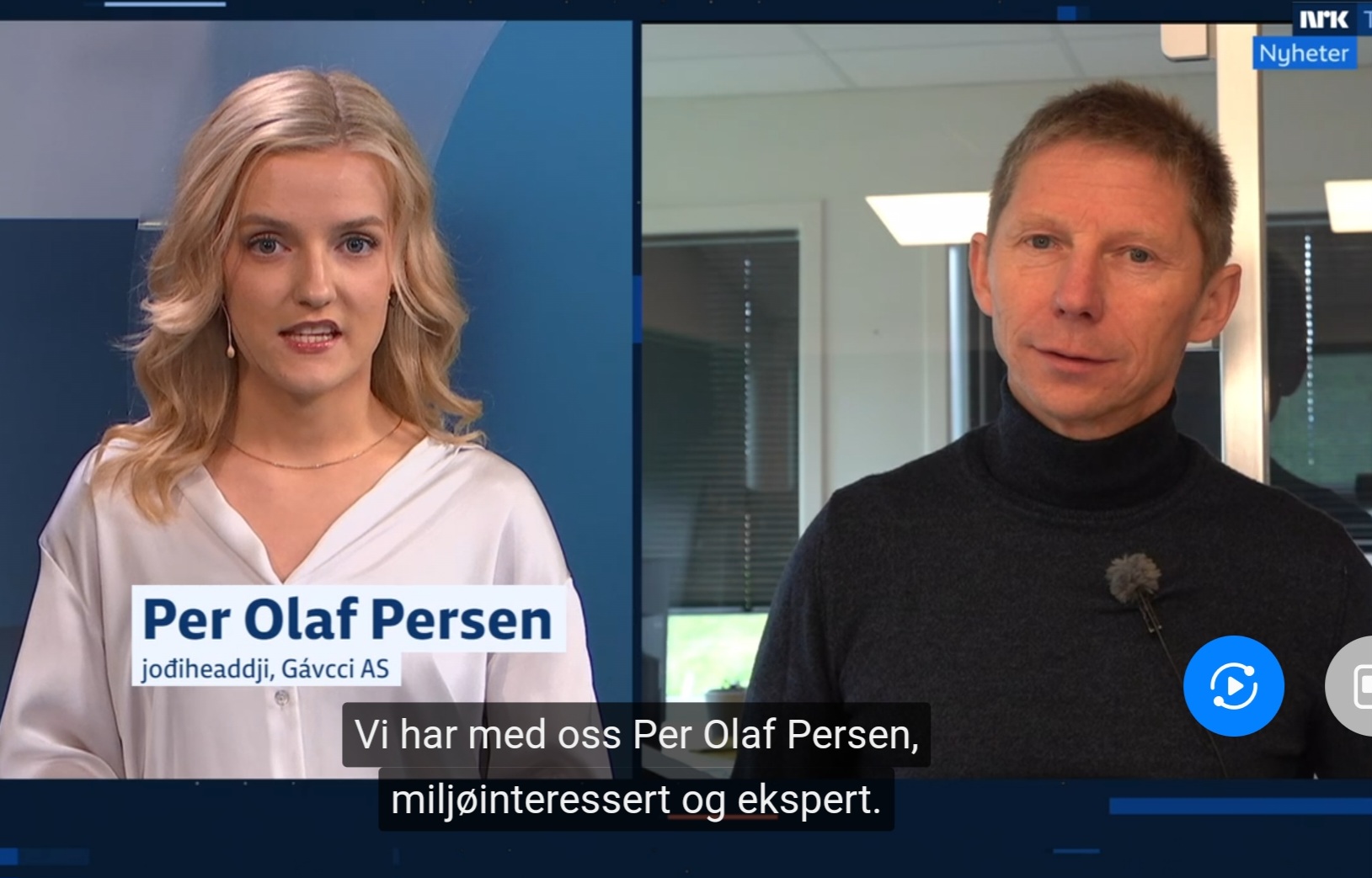 screenshot fra NRK der de intervjuet Per Olaf Persen i Gávcci